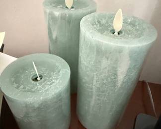 Set of 3 Sage Green Flameless LED Pillar Candles