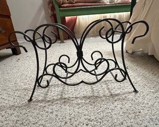 Vintage Wrought Iron Scrollwork Magazine Rack