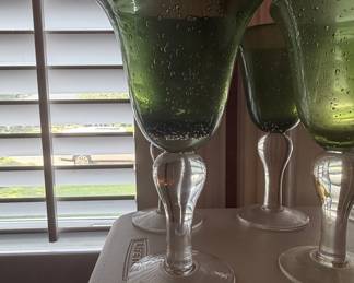 Vintage Artland Iris Sage Green Controlled Bubble Glass Goblets