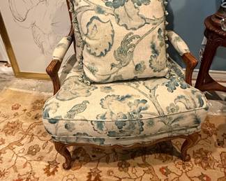 Pair of Vintage Louis XV Style Bergere Chairs with Floral Upholstery
