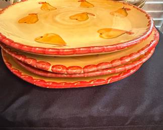 Hand-Painted Pear-Patterned Ceramic Dinner Plates by Laurie Gates