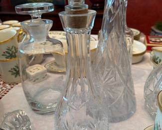 Vintage Crystal Decanter Collection with Spode Christmas Tree China