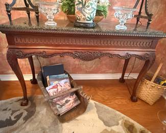 Chippendale Style Mahogany Ball and Claw Feet Console Table with Marble Top
