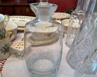 Vintage Crystal Decanter Collection with Spode Christmas Tree China