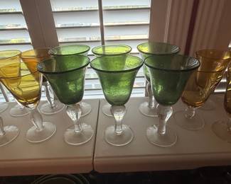 Artland Iris Hand-Blown Bubble Glass Goblets (Green and Amber)