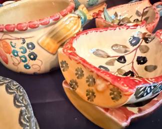 Italica Ars Hand-Painted Ceramic Olive Motif Serving Bowls