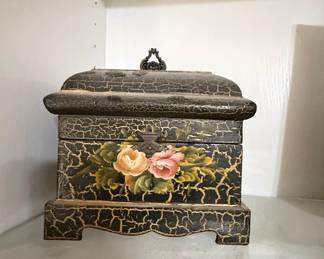 Vintage Hand-Painted Floral Toleware Jewelry Box