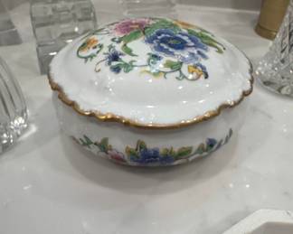 Vintage Floral Porcelain Powder Jar with Puff