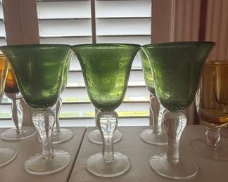 Artland Iris Hand-Blown Bubble Glass Goblets (Green and Amber)