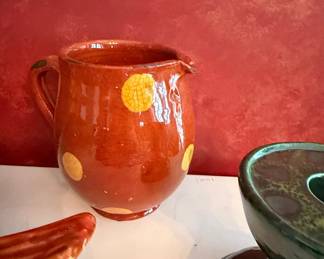 Vintage Terracotta Polka Dot Pitcher
