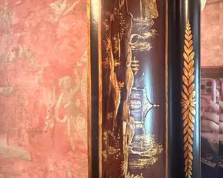 Vintage Chinoiserie Black Lacquer and Gilt Mirror by LaBarge