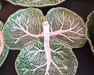 Vintage Bordallo Pinheiro Cabbage Leaf Three-Section Serving Dish