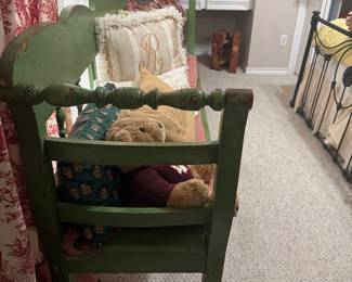 Antique Green Painted Pine Bench from Hungary