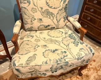 Pair of Vintage Louis XV Style Bergere Chairs with Floral Upholstery