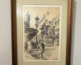 Chinatown Street Scene Etching by Ren "Ren" Stone