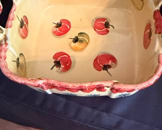 Hand-Painted Ceramic Tomato-Motif Serving Bowl with Handles