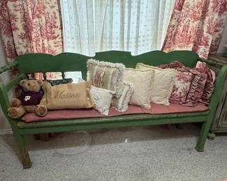 Antique Green Painted Pine Bench from Hungary