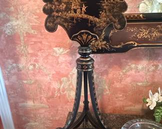 Vintage Chinoiserie Lacquer Pole Screen
