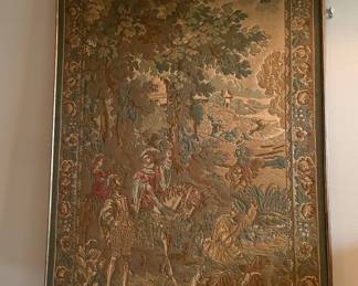 Vintage Jacquard-Woven Hunting Scene Wall Tapestry