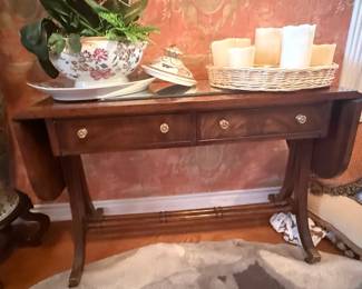 Regency Style Mahogany Lyre Base Drop-Leaf Console Table