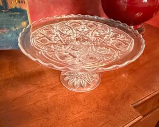 Vintage Pressed Glass "Starburst" Pedestal Cake Stand