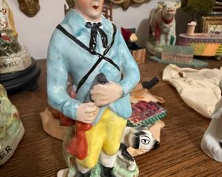 Victorian Staffordshire Pearlware Shepherd with Dog Figurine