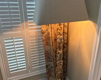 Ornate Carved Column Floor Lamp with Linen Shade
