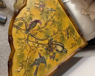 Vintage Hand-Painted Faux Bamboo Chinoiserie Corner Table