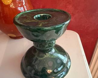 Vintage Gail Pittman Green Drip Glaze Ceramic Candlestick