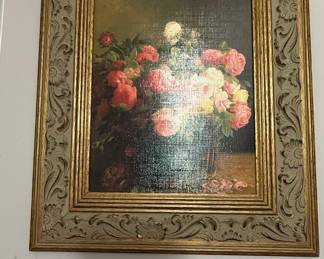 Vintage Floral Still Life Oil Painting in Ornate Gilded Frame - Possibly by Jean Baptiste Robie style