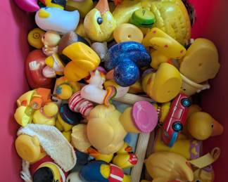 Tote filled with rubber ducks