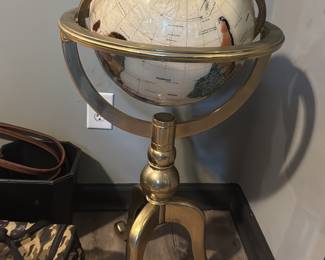 Gemstone globe on brass stand