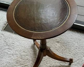 Antique Mahogany Drum Side Table with Leather Top