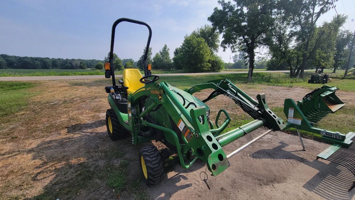 2019 John Deere 1025R.  With 120R front end loader and ballast bucket