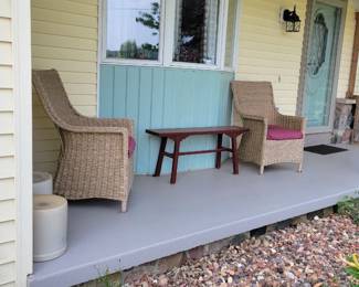 Pair of porch chairs.  Bench
