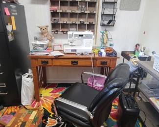 Office chair.  Desk.  