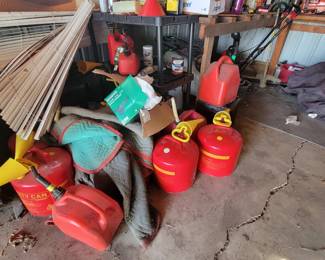 Several styles of gas cans
