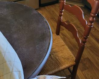 Round kitchen table and rush seat chairs
