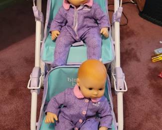 American girl Bitty Baby twins with stroller