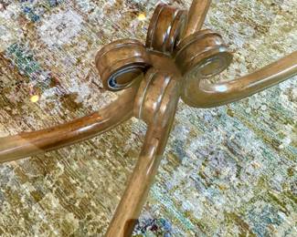 Glass Top Coffee Table – Carved Wood Base - Signed