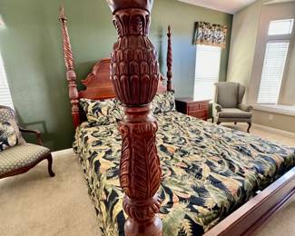 Elegant Carved Four-Poster King Bed Set