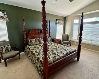 Elegant Carved Four-Poster King Bed Set
