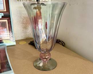 Large Hand-Blown Amethyst Art Glass Trumpet Vase