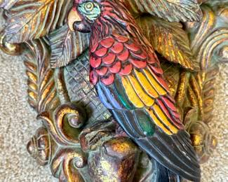 Pair Colorful Parrot Wall Corbels Shelves