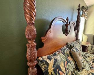 Elegant Carved Four-Poster King Bed Set
