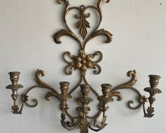 Large Metal Bronze-Tone Rococo Revival Wall Candle Sconce