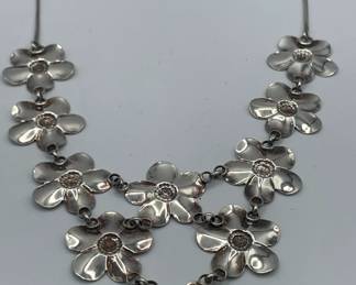Sterling Silver Paola Valentini Flower Bib Necklace