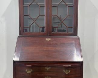 Mahogany 2 Piece Drop Front Secretary with Serpentine Front, Claw Feet