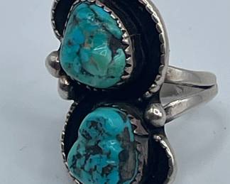 Native American Navajo Sterling Silver Turquoise Nugget Ring