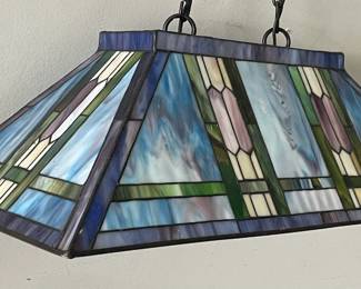 Stained Art Glass Billiard Style Hanging Light Fixture, Mission Arts & Crafts Style